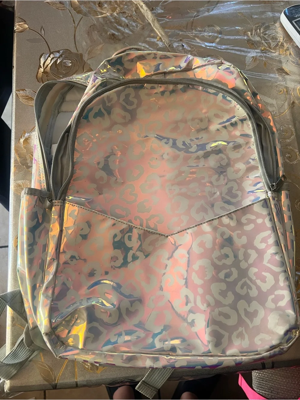 Holographic Leopard Print Backpack - Iridescent Pink